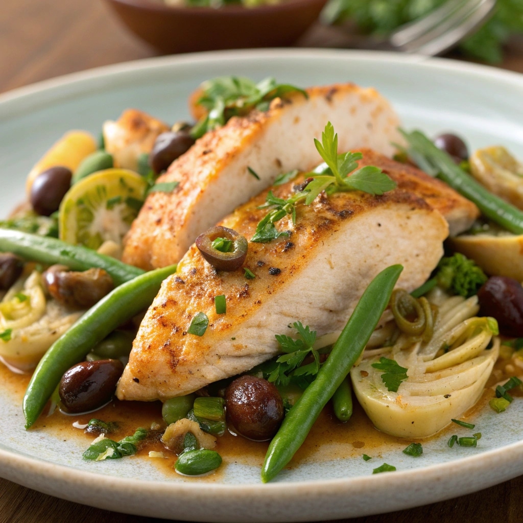 Home page 7 chicken breasts with mediterranean artichoke and green bean salsa sunbasket